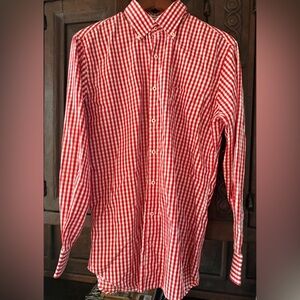 Peter Millar Weekend Finish Long Sleeve Button Down. Red Gingham. Medium.